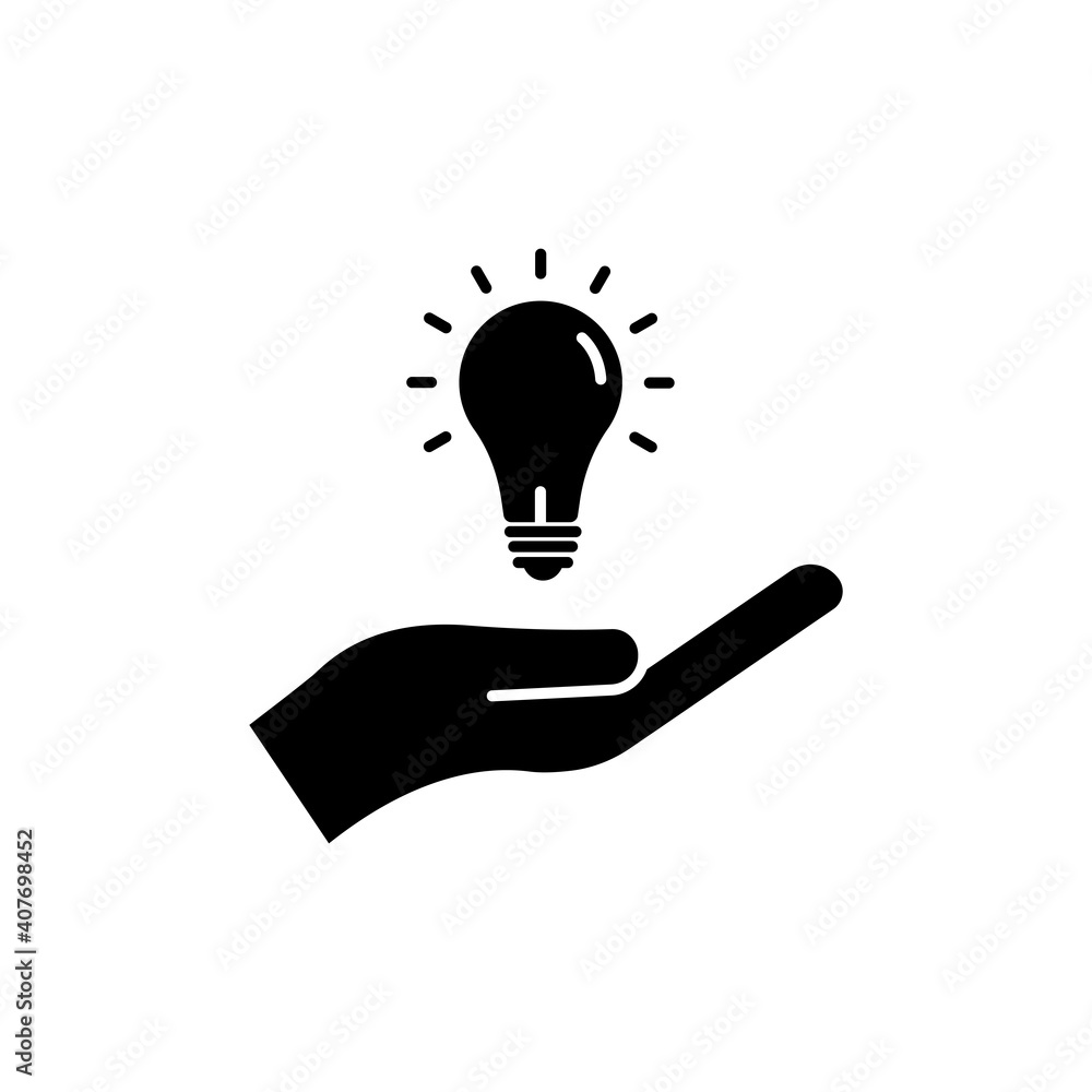 Aufkleber hand with light bulb icon. concept of new idea. idea generation process. business symbol. simple des