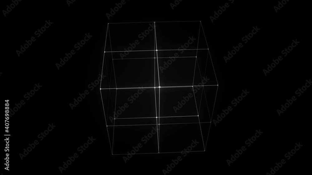 Wall mural wireframe 3d cube rotating in a seamless loop. a composition element for music videos or intro compo