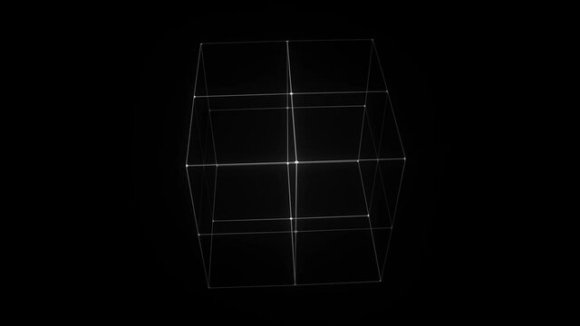 Wireframe 3D cube rotating in a seamless loop. A composition element for music videos or intro compositions
