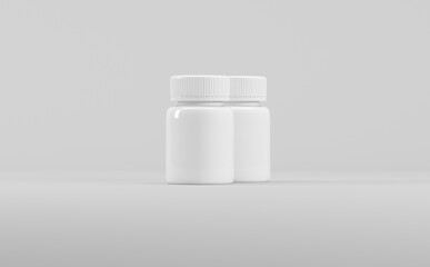 White Plastic Supplement Bottles Mockup 3D Illustration-Medicine Pharmaceutical