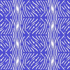 Azure blue white stripe linen texture background. Seamless ikat textile effect. Weathered dye pattern. Coastal cottage beach home decor. Modern marine fashion irregular line wavy repeat cotton cloth.

