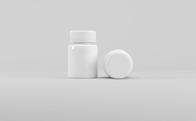 White Plastic Supplement Bottles Mockup 3D Illustration-Medicine Pharmaceutical