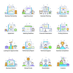 
Business Partnership Flat Outline Icons 
