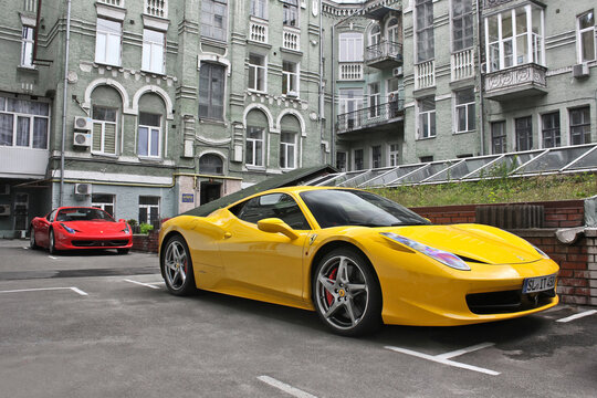 Kiev, Ukraine - October 9, 2012: Ferrari 458 Italia and Ferrari 458 Spider in the city