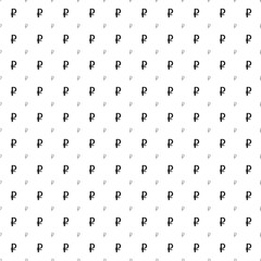 Square seamless background pattern from black ruble symbols are different sizes and opacity. The pattern is evenly filled. Vector illustration on white background