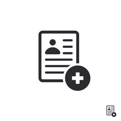 Fototapeta premium Medical card. Medical insurance. Medical record. Medical diagnosis. Add file. Profile icon. Document icon. Paper icon. Id card. Avatar icon. Personal document. Identification card. Application form. 
