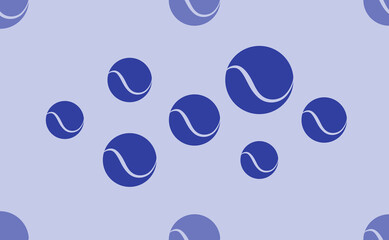 Seamless pattern of large isolated blue tennis balls. The pattern is divided by a line of elements of lighter tones. Vector illustration on light blue background