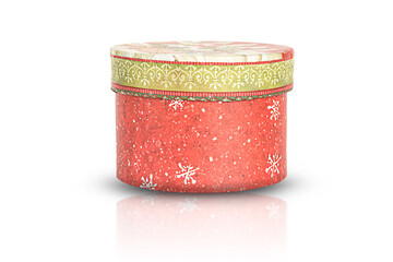 red gift box, isolated on white background, with shadow and reflection