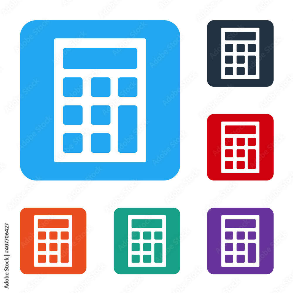 Poster white calculator icon isolated on white background. accounting symbol. business calculations mathema