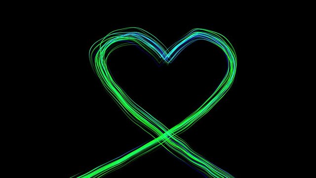 Heart drawing shape. Love Heart Shape isolated on black background. Best Design element for Happy Valentine's Day.Neon hear