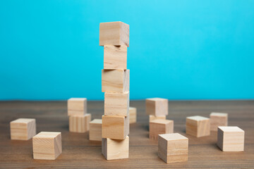 Wooden block as step ladder. Ladder career path concept to business growth success process, Copy space.