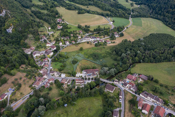 Nans-Sous-Sainte-Anne, France, August 3, 2020 - aerial vue of village in Doubs of...