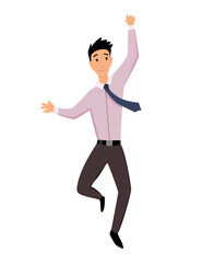 Jumping business people. Business man jumps on a white background. Vector illustration of a flat design. Office worker jumping. Part of cartoon business team