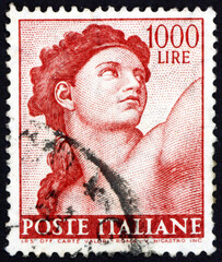 Postage stamp Italy 1961 Eve, detail from Sistine Chapel