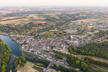 Aerial view of Saint-aignan-sur-cher, old castel and river the Cher, in the loir-et-cher
