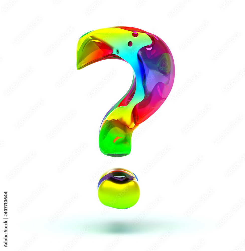 Poster 3d render of abstract art of surreal 3d question mark sign in organic curve wavy shape in matte plas