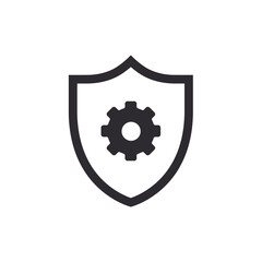 Shield icon. Security vector icon. Protection icon. Shield with cogwheel. Settings. Active safety. Guard badge. Cogwheel sign. Service symbol. Gear vector icon. Options sign. Protection settings. Gear