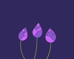 Purple Tulip flowers drawing, flat vector illustration