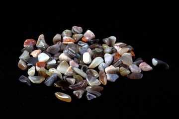 Natural Agate, various types and color, gems mineral collection as nice natural background on black