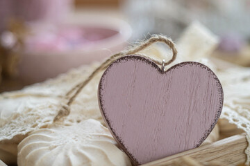 Festive decorated food composition with zephyr and meringue