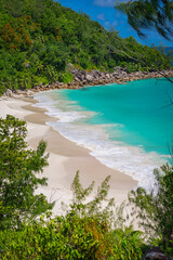 Fototapeta na wymiar A top view on Anse Georgette beach on the Praslin island in Seychelles