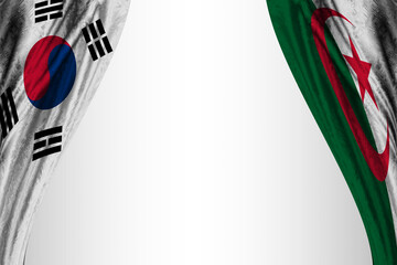 Background with flag of South Korea and Algeria with theater effect. 3D Illustration