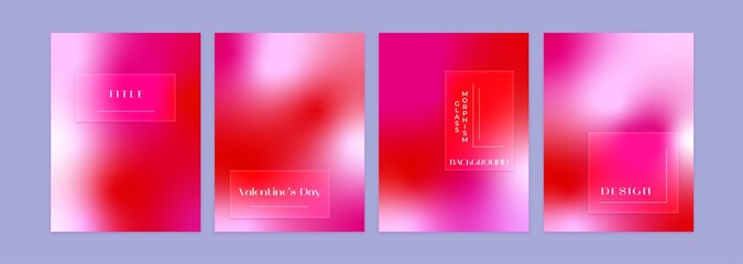 Obraz na płótnie Canvas Glassmorphism. Abstract background. Happy Valentine's day, poster on red gradient background. Vector illustration. Romantic quote postcard, card, invitation, banner template.