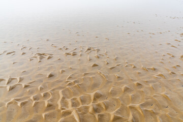 close up view of sand structures at low tide on a beach