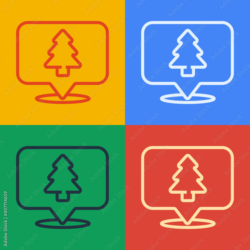Poster pop art line location of the forest on a map icon isolated on color background. vector.