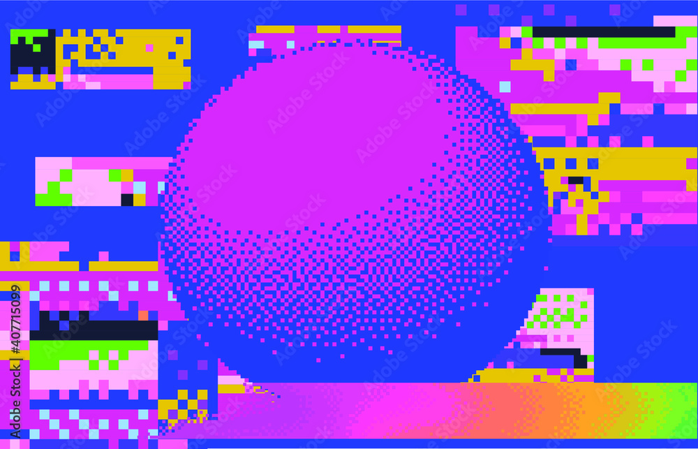 Aufkleber Glitched and distorted screen with pixel noise grain. Computer display error, program failure.