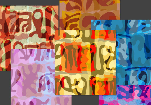 Seamless Pattern Set with Textured Abstract Shapes
