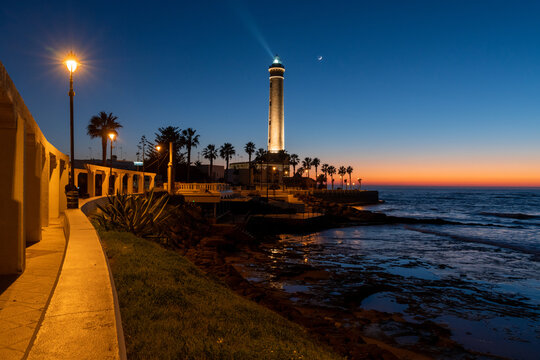 view of the Chipiona lighthouse just after sunset