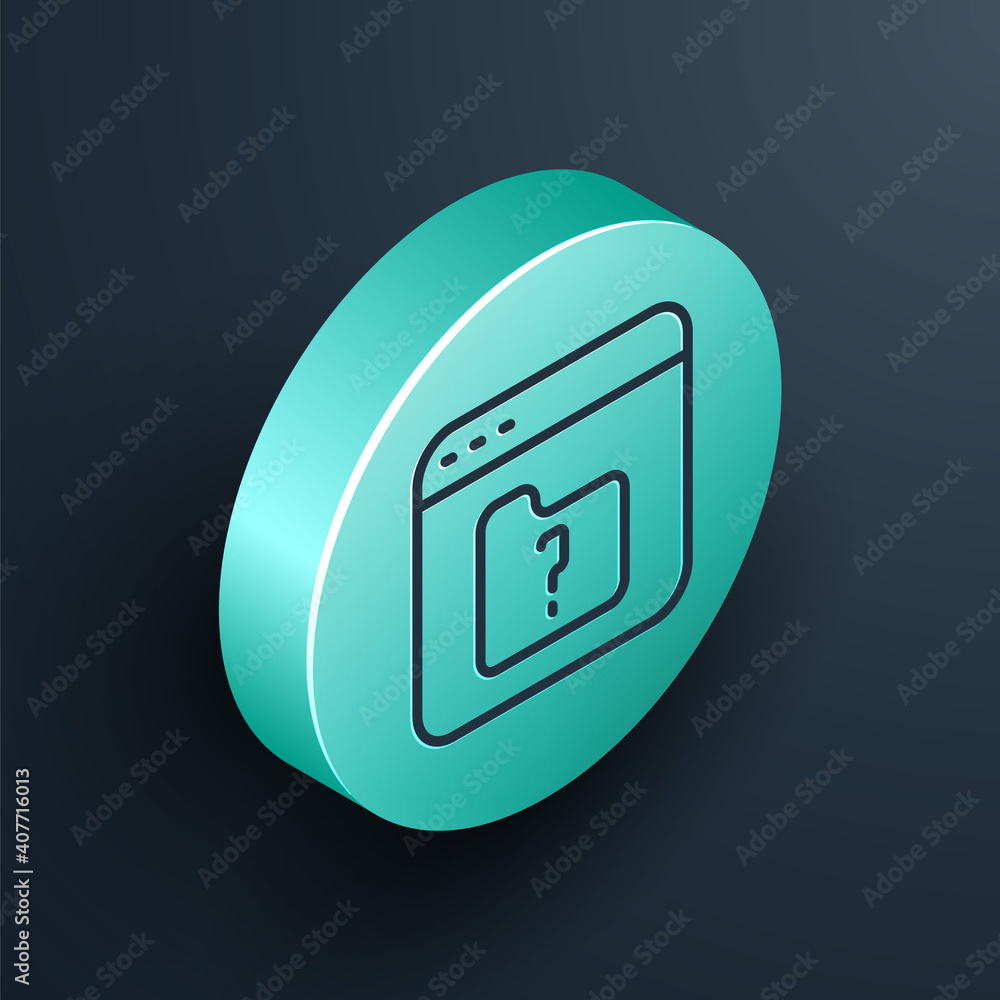 Poster isometric line file missing icon isolated on black background. turquoise circle button. vector.