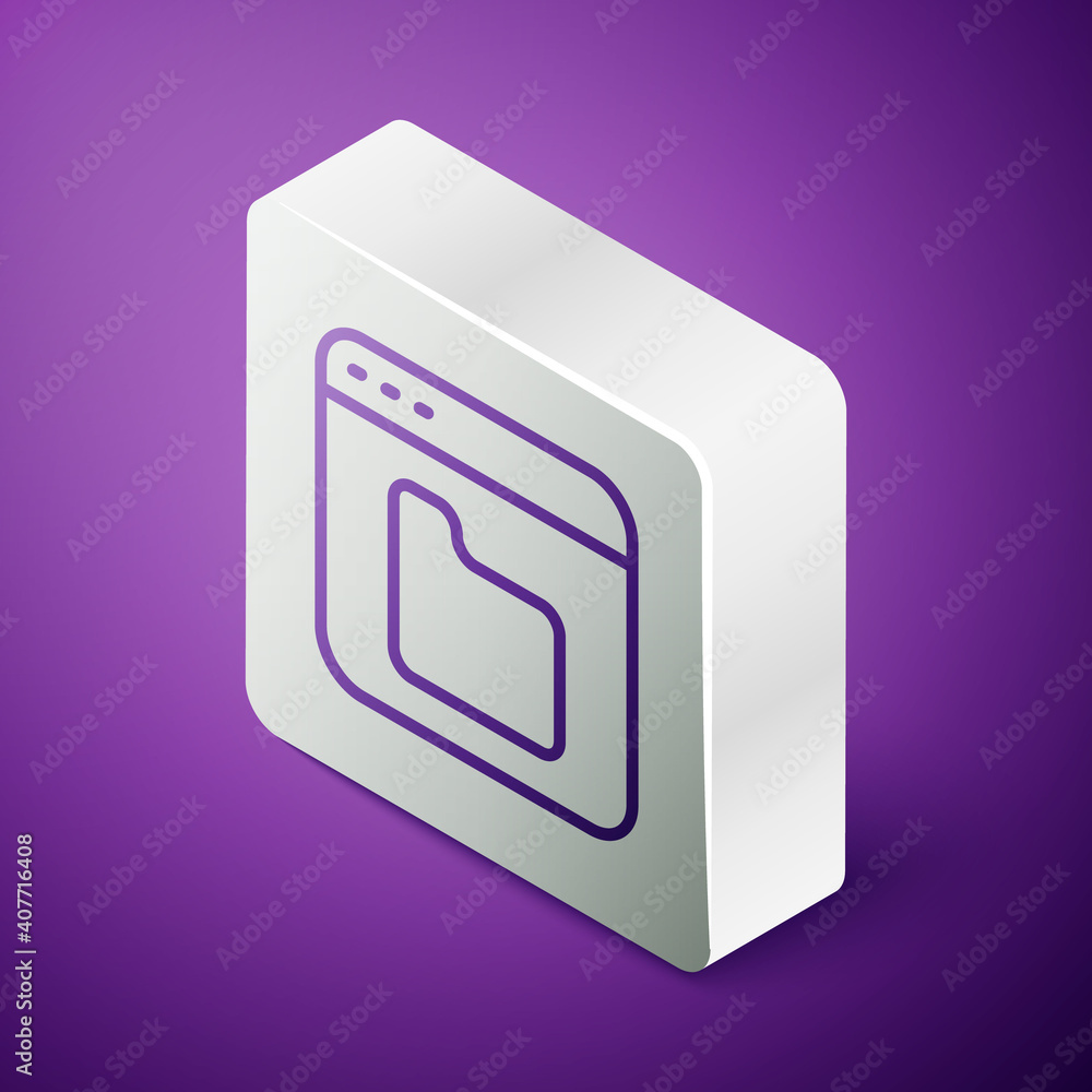 Poster isometric line browser files icon isolated on purple background. silver square button. vector.