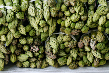 Bunches green asparagus, vegetable texture. Organic food.	
