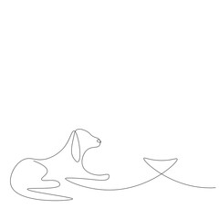 Dog relax silhouette line drawing, vector illustration