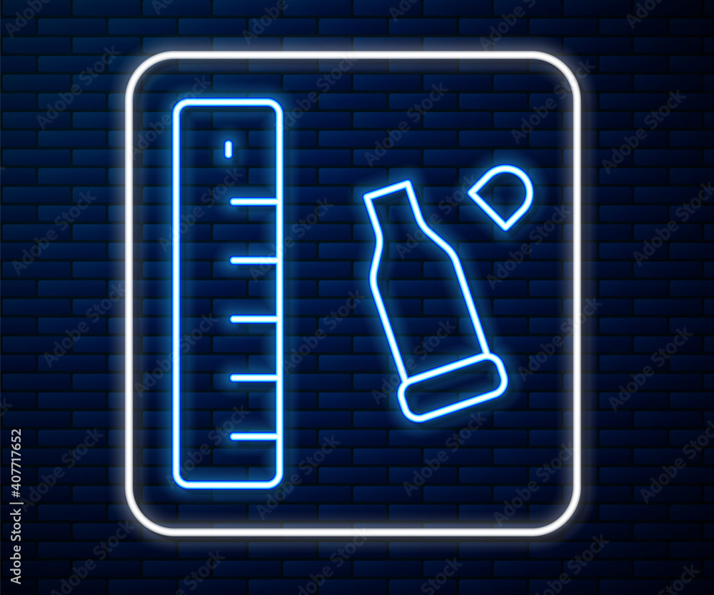 Aufkleber glowing neon line bullet casing as a piece of evidence placed with forensic ruler for documentation 