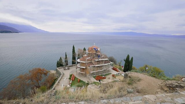 Restoration of cultural heritage. Church of St. John the Theologian -at Kaneo, Ohrid, Macedonia.