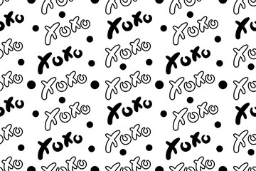 Vector abstract seamless XOXO pattern. White background with monochrome black outline letters. Trendy print design for textile, wrapping paper, hipster backdrops, fun concepts etc.