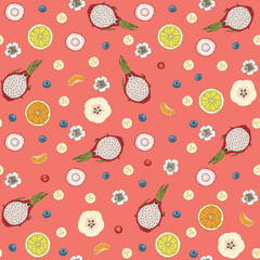 Seamless Pattern with Berries and Fruits