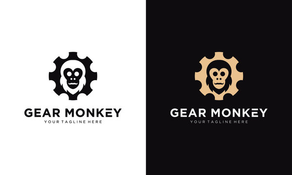 simple gear logo and mascot, monkey face illustration.eps 10
