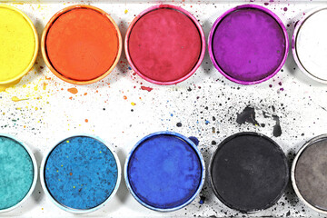 opened used watercolor painting box