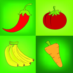 set of vegetables and fruits