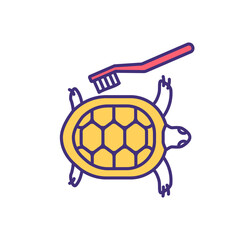 Pet turtle home treatment RGB color icon. Professional salon grooming for hygiene. Tortoise washing and cleaning. Pet service. Veterinary for domestic animals. Isolated vector illustration