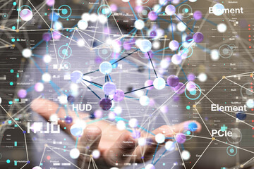 cloud connected to many objects on a virtual screen.