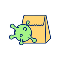 Bacterial infection spread in food package RGB color icon. Spoiled groceries. Food waste with bacterium and germs. Disease danger. Commerce, retail industry. Isolated vector illustration