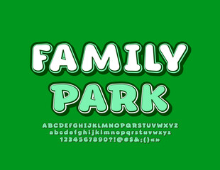 Vector eco Emblem Family Park. Artistic green Font. Modern Alphabet Letters and Numbers