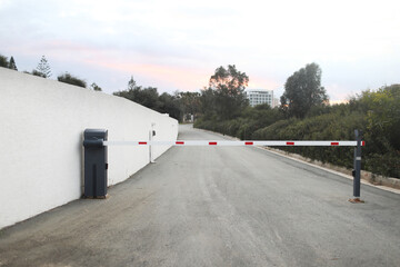 parking barrier system, automatic car park security system. barrier to the closed area of the hotel