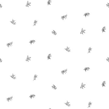Hand drawn honey bee seamless pattern. Endless vector print with contour insect drawn by ink. Black realistic animal drawing sketch illustration isolated on white background