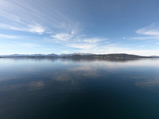 Panoramic view of the mountains on Lake Nahuel Huapi near the city of San Carlos de Bariloche